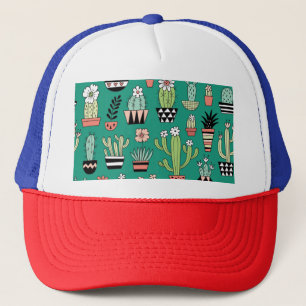 Bloeiende Cactussen Groene Achtergrond Trucker Pet