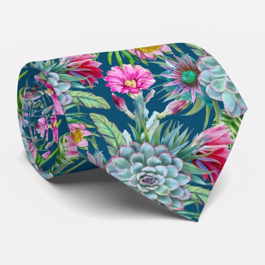 Bloeiende cactussen & vetplanten stropdas (Opgerold)