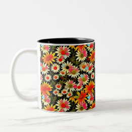 Bloeiende camomiles - Bloemenpatroon 3 - Koffie Mo Tweekleurige Koffiemok