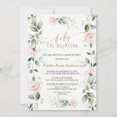 Bloeiende Charm Blush Bloemen Gouden Bladeren Baby Kaart (Voorkant)