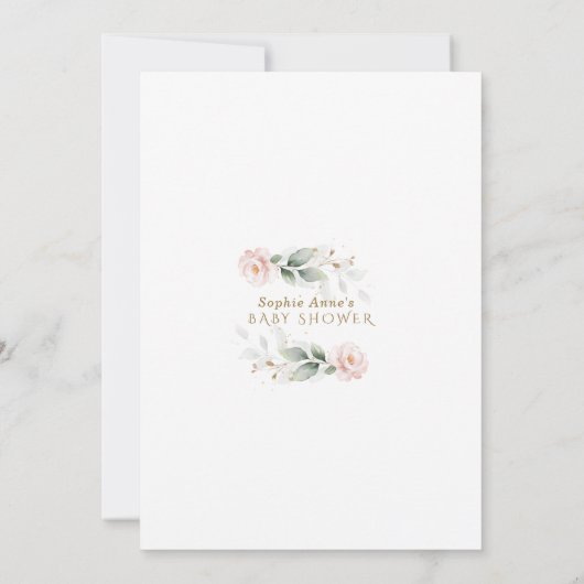Bloeiende Charm Blush Bloemen Gouden Bladeren Baby Kaart (Achterkant)