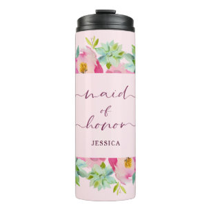Bloeiende Chic Mint & Blush Bloemrijke Bruidsmeisj Thermosbeker