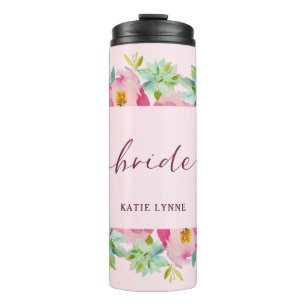 Bloeiende Chic Mint & Blush Persoonlijke Bruid Thermosbeker