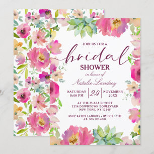 Bloeiende Chic Roze Bloemen Bruiloft Vrijgezellenf Kaart