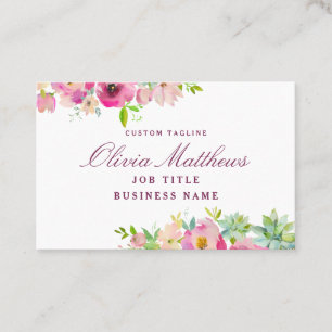 Bloeiende Chic Succulents Roze Waterverf Bloemen Visitekaartje