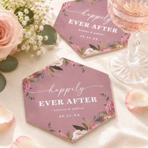 Bloeiende Chic Wilde Roos Roze Bloemige Bruiloft Kartonnen Onderzetters