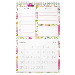 Bloeiende chique bloemen persoonlijke maandelijkse kalender
