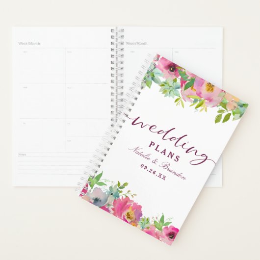 Bloeiende Chique Mint & Blush Bloemen Bruiloft Pla Planner (Display)