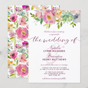 Bloeiende Chique Mint & Blush Roze Bloemen Bruilof Kaart