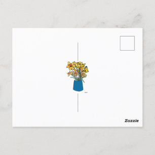 Bloeiende continue lijn bloemen in vaas briefkaart