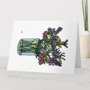 Bloeiende continue lijn bloemen in vaas kaart