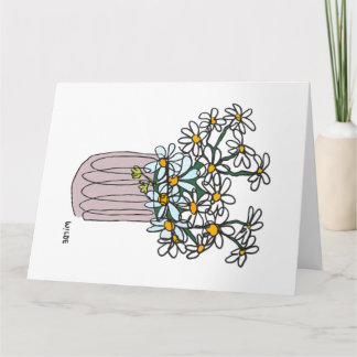 Bloeiende continue lijn bloemen in vaas kaart