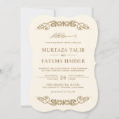 Bloeiende Crème Goud Islamitisch Moslim Bruiloft Kaart (Voorkant)