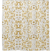 Bloeiende gouden bloemtak op witte achtergrond douchegordijn (Voorkant)