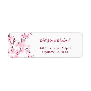 Bloeiende Kersenbloesem Roze Wit Trouwen Etiket