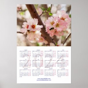 Bloeiende kersenboomkalender 2024 met feestdagen poster