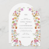 Bloeiende kleurrijke bloemenbruiloft uitnodiging (Voorkant / Achterkant)