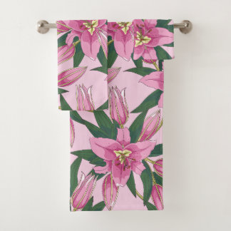 Bloeiende lelies in pastel roze dekbed Hoesje Bad Handdoek