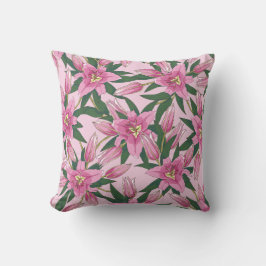 Bloeiende lelies in pastelroze kussen