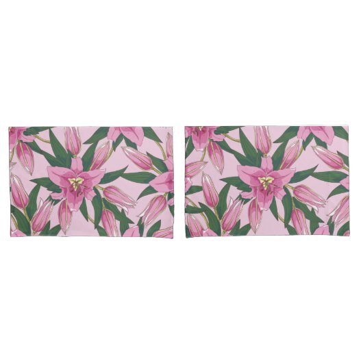 Bloeiende lelies in pastelroze kussensloop (Voorkant-Set)