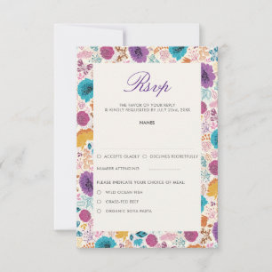 Bloeiende Liefde Bloemrijke Romantische Roze Paars RSVP Kaartje