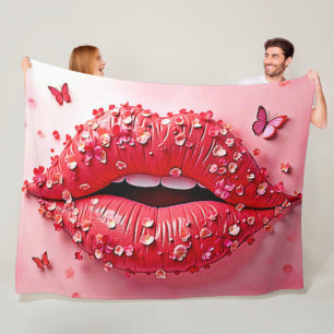 Bloeiende Lippen: Bloemvlinderkus Fleece Deken