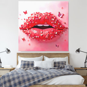 Bloeiende Lippen: Bloemzoen van de Vlinder Canvas Afdruk