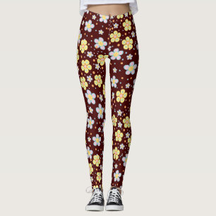Bloeiende madeliefjes. Geel en Roze D Rood BG Leggings