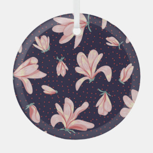 Bloeiende magnolia's, met de hand getekend  patroo glas ornament