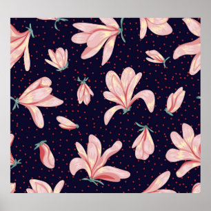 Bloeiende magnolia's, met de hand getekend patroo poster