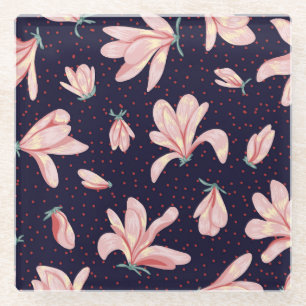 Bloeiende magnolia's, met de hand getekend vintage glazen onderzetter