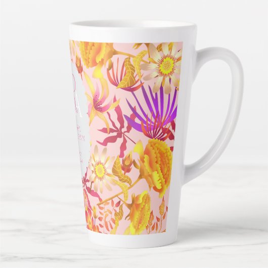 Bloeiende mystieke bloemenmonogram roze latte Mok (Rechts)