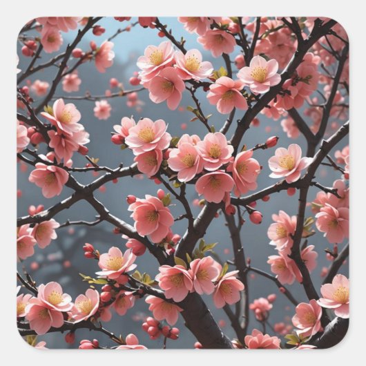 Bloeiende Quince afbeelding Vierkante Sticker (Voorkant)