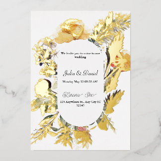 Bloeiende romantische wilde bloemen folie bruiloft uitnodiging