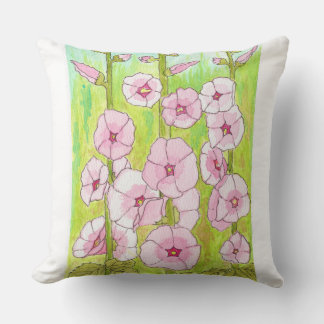 Bloeiende Roze Hollyhocks Aquarel Kussen