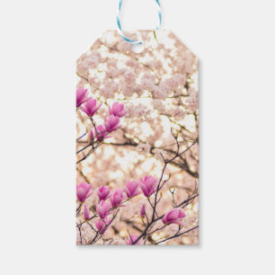 Bloeiende Roze Paarse Magnolia's Lente Bloem Cadeaulabel