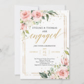 Bloeiende rozen blush roze bloemengoud verloving kaart (Voorkant)