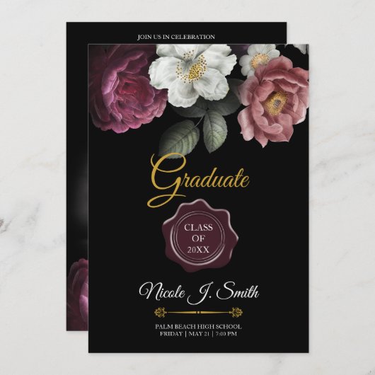 Bloeiende Rozen Foto Afstuderen Uitnodiging (Voorkant / Achterkant)