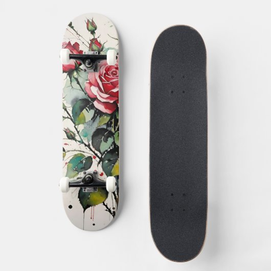 Bloeiende Rozen Waterverf Skateboard (Voorkant)
