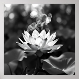 Bloeiende rust: Lotus houtskool kunst Poster