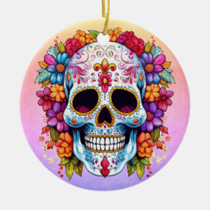 Bloeiende schedel keramisch ornament
