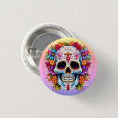 Bloeiende schedel ronde button 3,2 cm (Voorkant /achterkant)