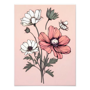 Bloeiende schoonheden: roze & witte bloemen op roz foto afdruk