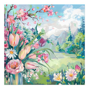 Bloeiende sereniteit Waterverf Bloemen Foto Afdruk