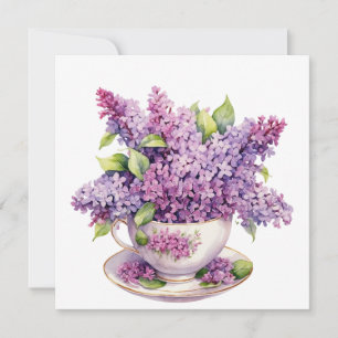 Bloeiende seringenbloemen in een theekopje kaart