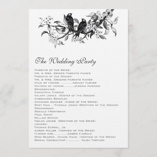 Bloeiende tak Love Bird bruiloft programma (Achterkant)