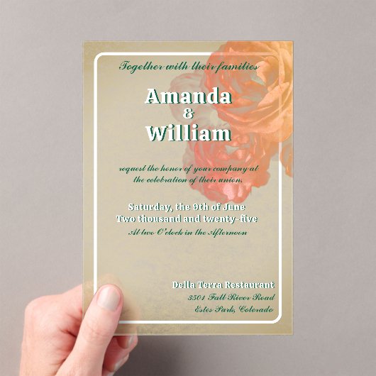 Bloeiende tijdloze romantische prachtige bruiloft acryl uitnodigingen (Insitu (Draagbaar))