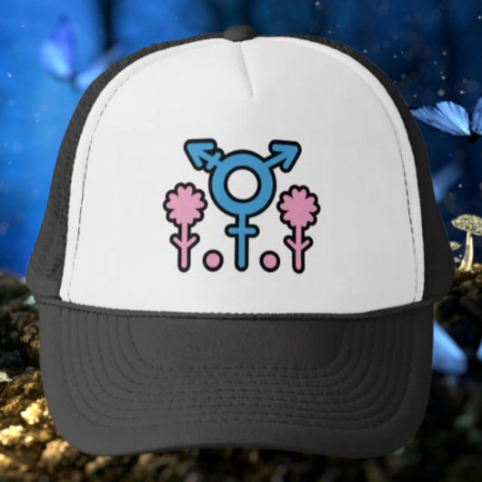 Bloeiende Trans Pride Symbool Trucker Hat Trucker Pet