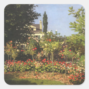 Bloeiende tuin in Sainte Adresse door Claude Monet Vierkante Sticker