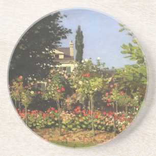 Bloeiende tuin in Sainte Adresse door Claude Monet Zandsteen Onderzetter